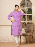 Yufta Women Lavender Floral Straight Plus Size Kurta