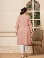 Yufta Women Mauve Floral Straight Plus Size Kurta