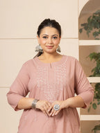 Yufta Women Mauve Floral Straight Plus Size Kurta