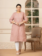 Yufta Women Mauve Floral Straight Plus Size Kurta
