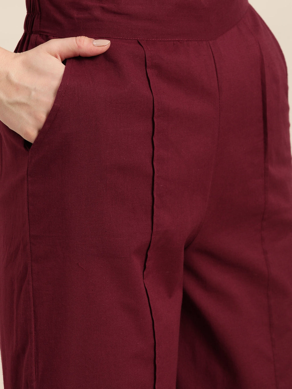 Sangria Women Maroon & Golden Pure Cotton Printed Kurta with Palazzos