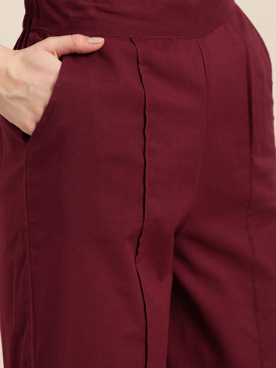 Sangria Women Maroon & Golden Pure Cotton Printed Kurta with Palazzos