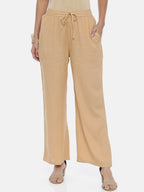 Souchii Beige Solid Flared Palazzos - Distacart