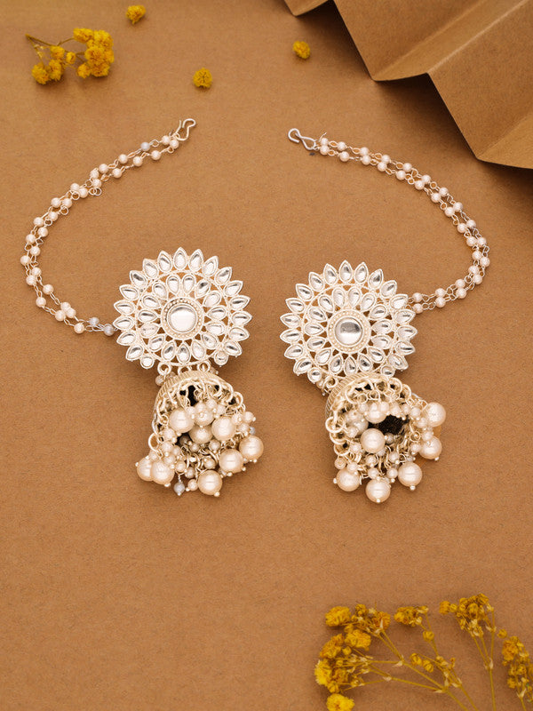 Tehzeeb Creations Kundan Pearl Studded Long Dangle Earrings For Women & Girls - Distacart
