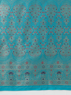 Monjolika Fashion Elegant Cyan Banarasi Silk Blend SareeBrocade Motifs & Zari Woven Splendor - Distacart
