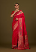 Monjolika Fashion Elegant Hot Pink Banarasi Silk Blend SareeBrocade Motifs & Zari Woven Splendor - Distacart