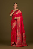 Monjolika Fashion Elegant Hot Pink Banarasi Silk Blend SareeBrocade Motifs & Zari Woven Splendor - Distacart