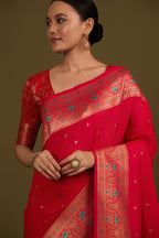 Monjolika Fashion Elegant Hot Pink Banarasi Silk Blend SareeBrocade Motifs & Zari Woven Splendor - Distacart