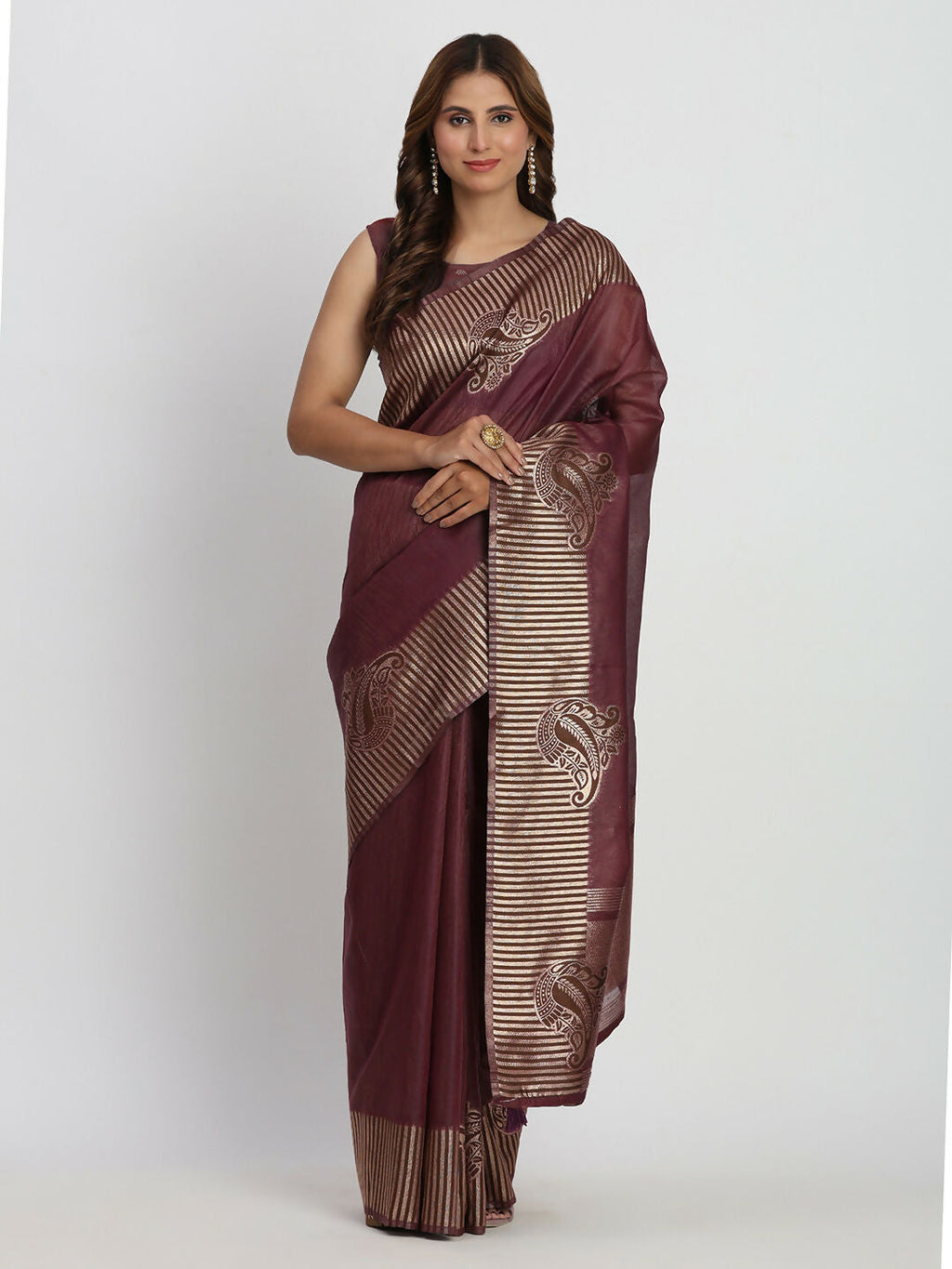Shree Shyam Fashion Linen Cotton Purple Saree - Distacart