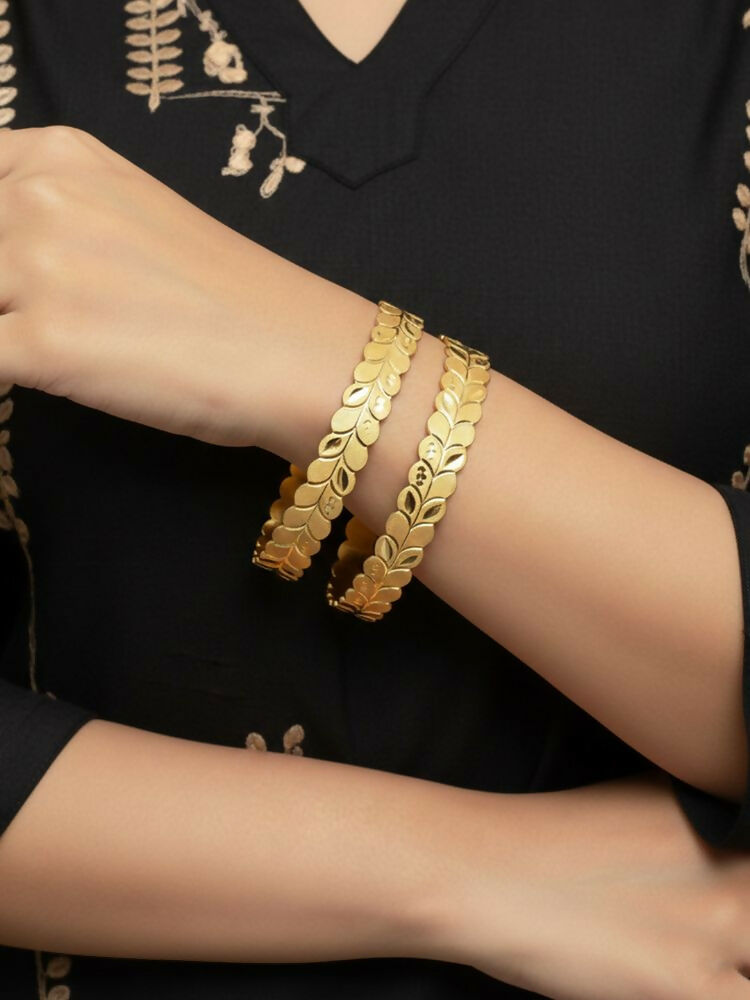 NVR Women Set of 2 Leaf Design Gold Plated Kada Bangle - Distacart