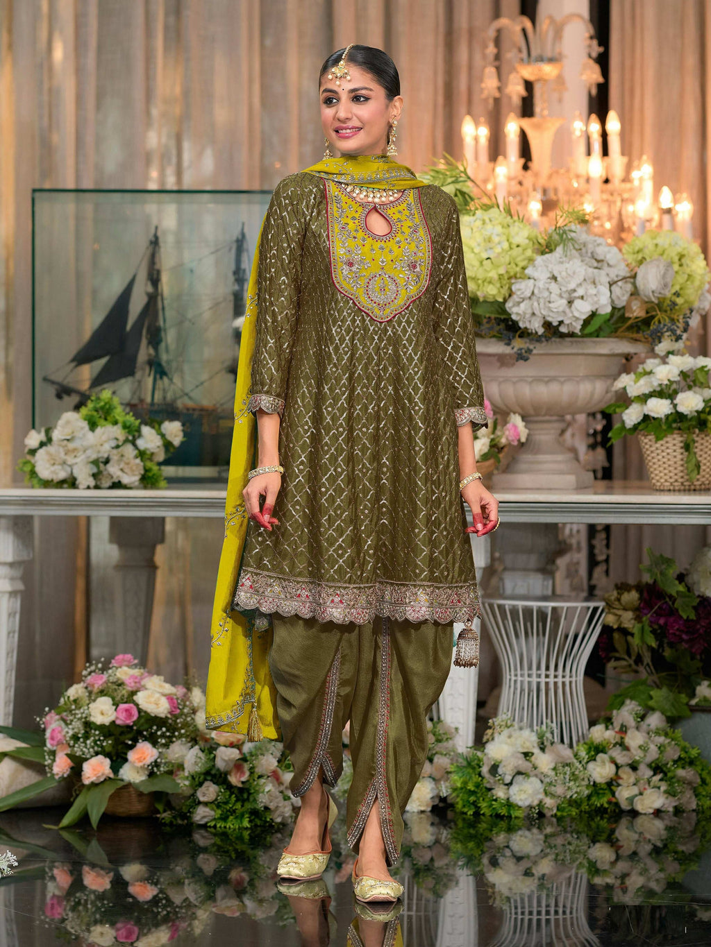 Anaita Mehndi Embroidered Silk Stitched Dhoti Suit - Distacart