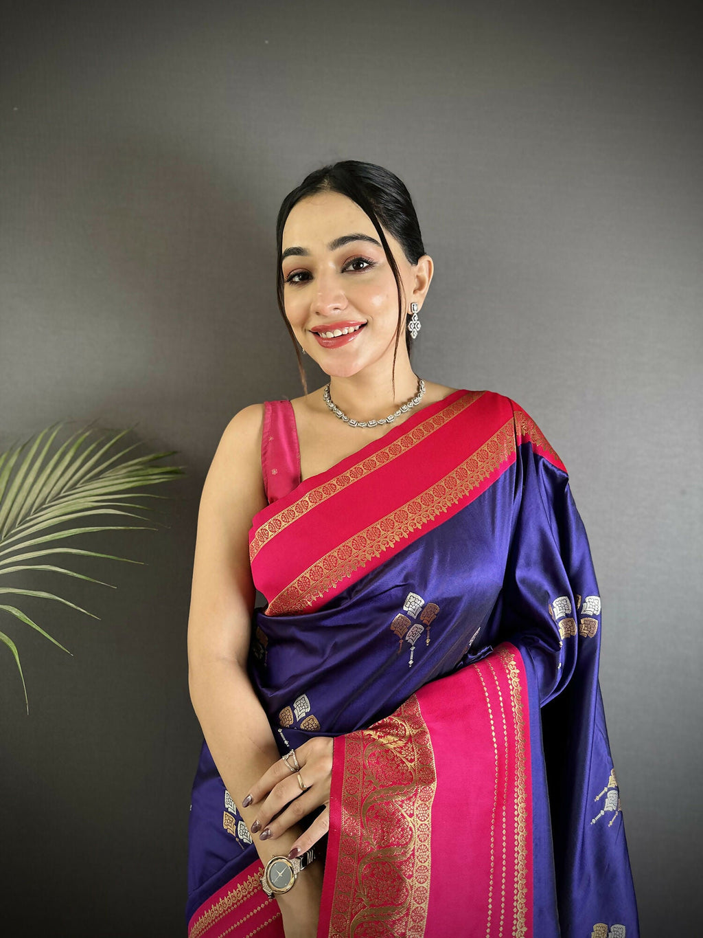 Joban Fashion Violet Banarasi Soft Silk Woven Saree - Distacart
