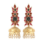 Nuyug 22K Gold-Plated Enamel & Beaded Dome Shaped Jhumka Earrings - Distacart