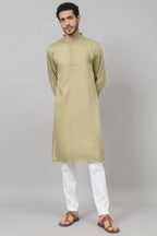 Giza Cotton Olive Green Plain Kurta by Hilo Design