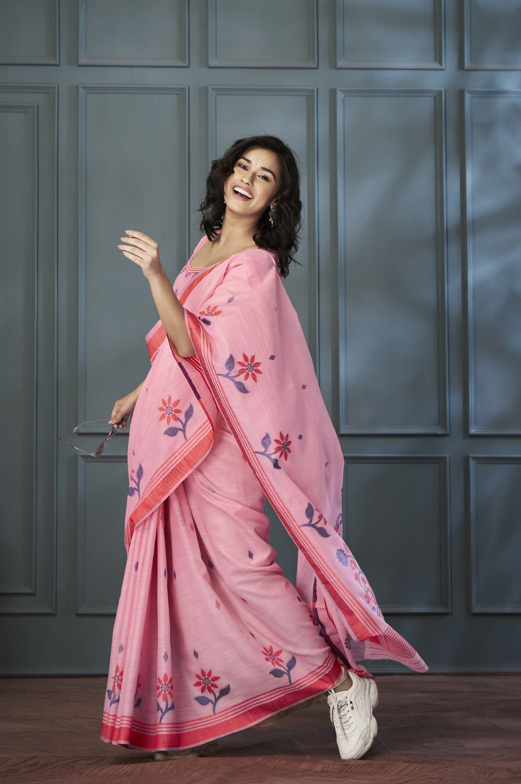 Anaita Pink Designer Weaving Handloom Linen Saree With Blouse - Distacart