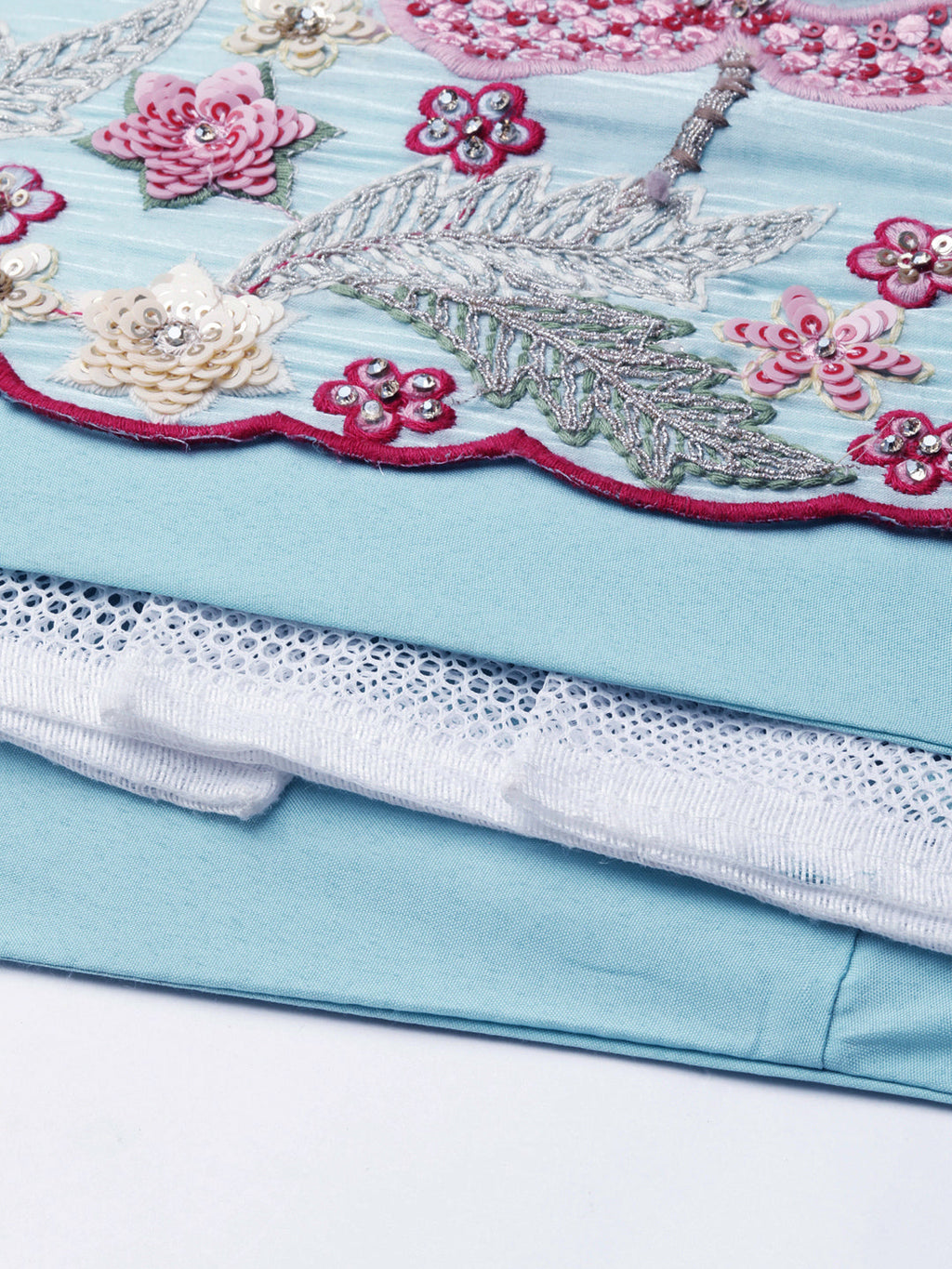 House of Panchhi Turquoise Blue Organza Sequins And Zarkan Embroidery Lehenga Choli & Dupatta