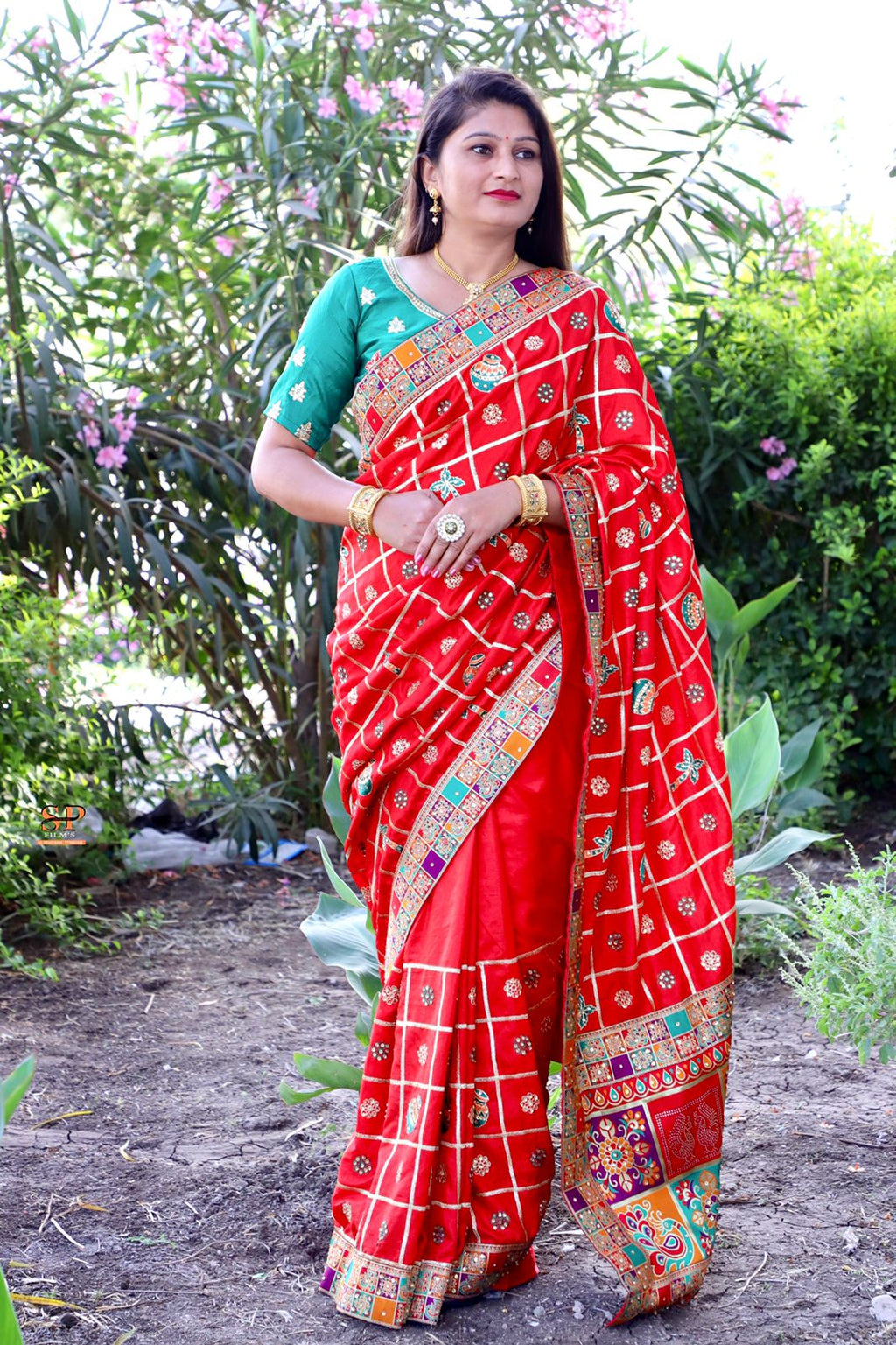 Lorenvalley Fashion Premium Red Dola Silk Embroidery and Diamond work with Jacquard Lace Border Saree - Distacart