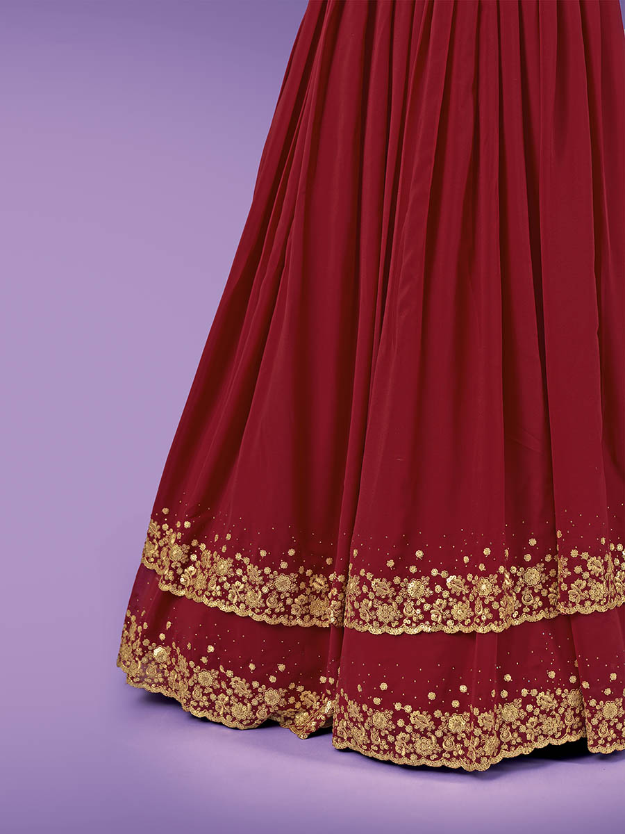 Myra Red Georgette Embroidered Designer Lehenga