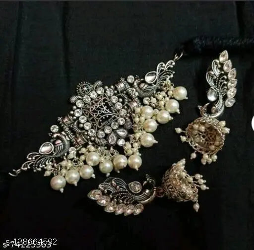 Tehzeeb Creations Women's Silver Colour Peacock Design Necklace And Earrings