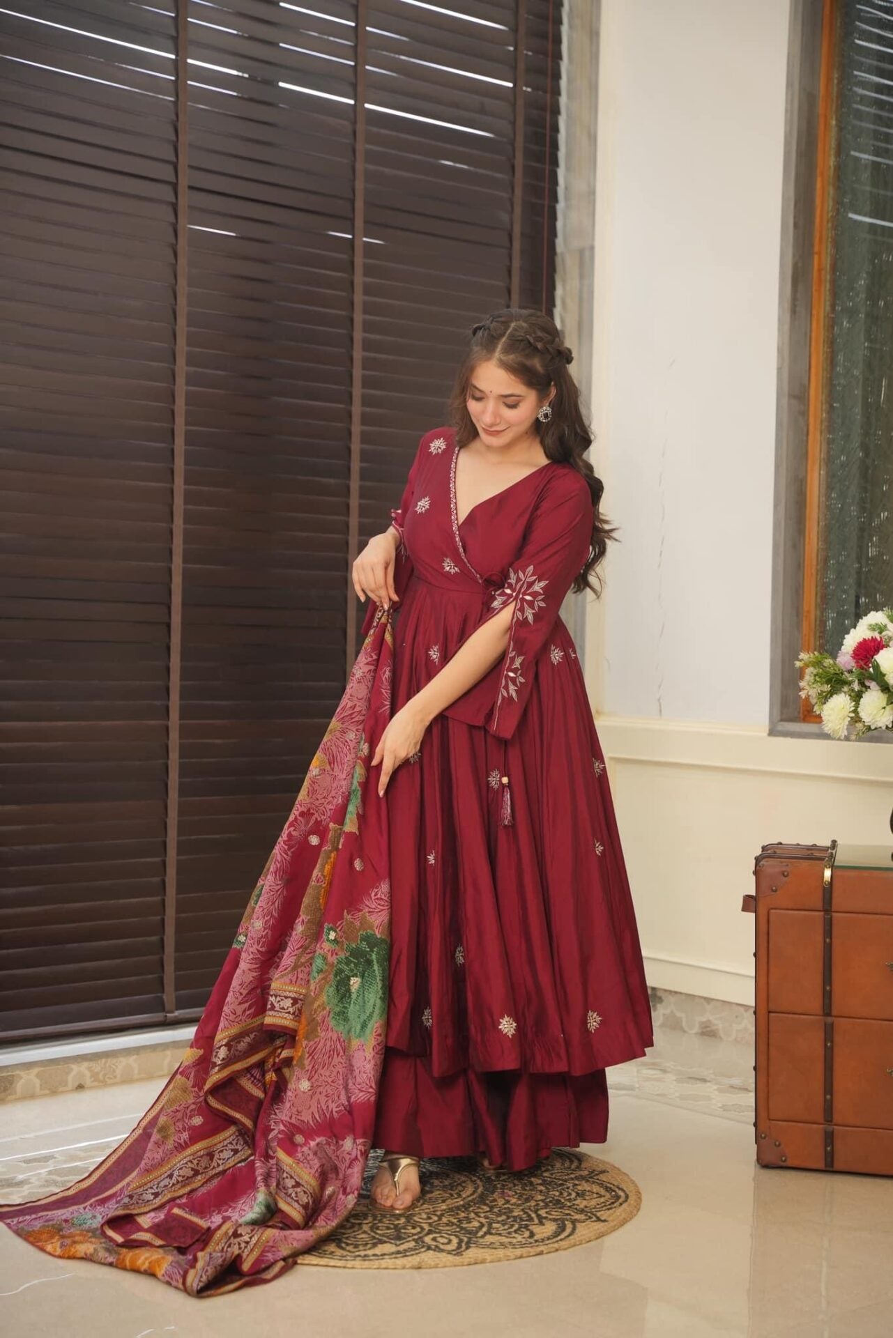 Yash Enterprise Maroon Maslin Cotton Party Wear Suit Set - Distacart