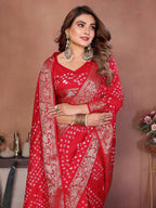 Anaita Red Handmade Bandhej Viscose Silk Saree With Blouse - Distacart