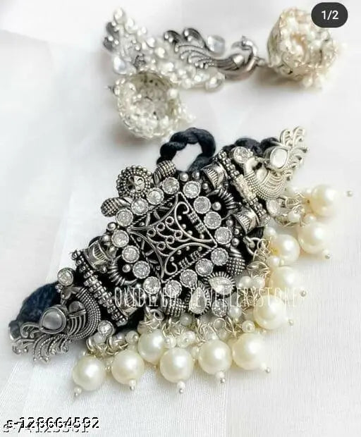 Tehzeeb Creations Women's Silver Colour Peacock Design Necklace And Earrings