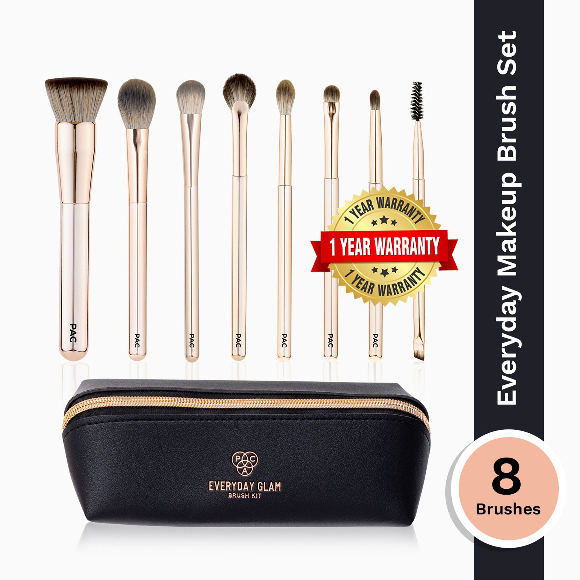 PAC Studio Everyday Glam Brush Kit - Ultra Luxe Handles, All in One Set for Versatile Looks, Elegant Pouch