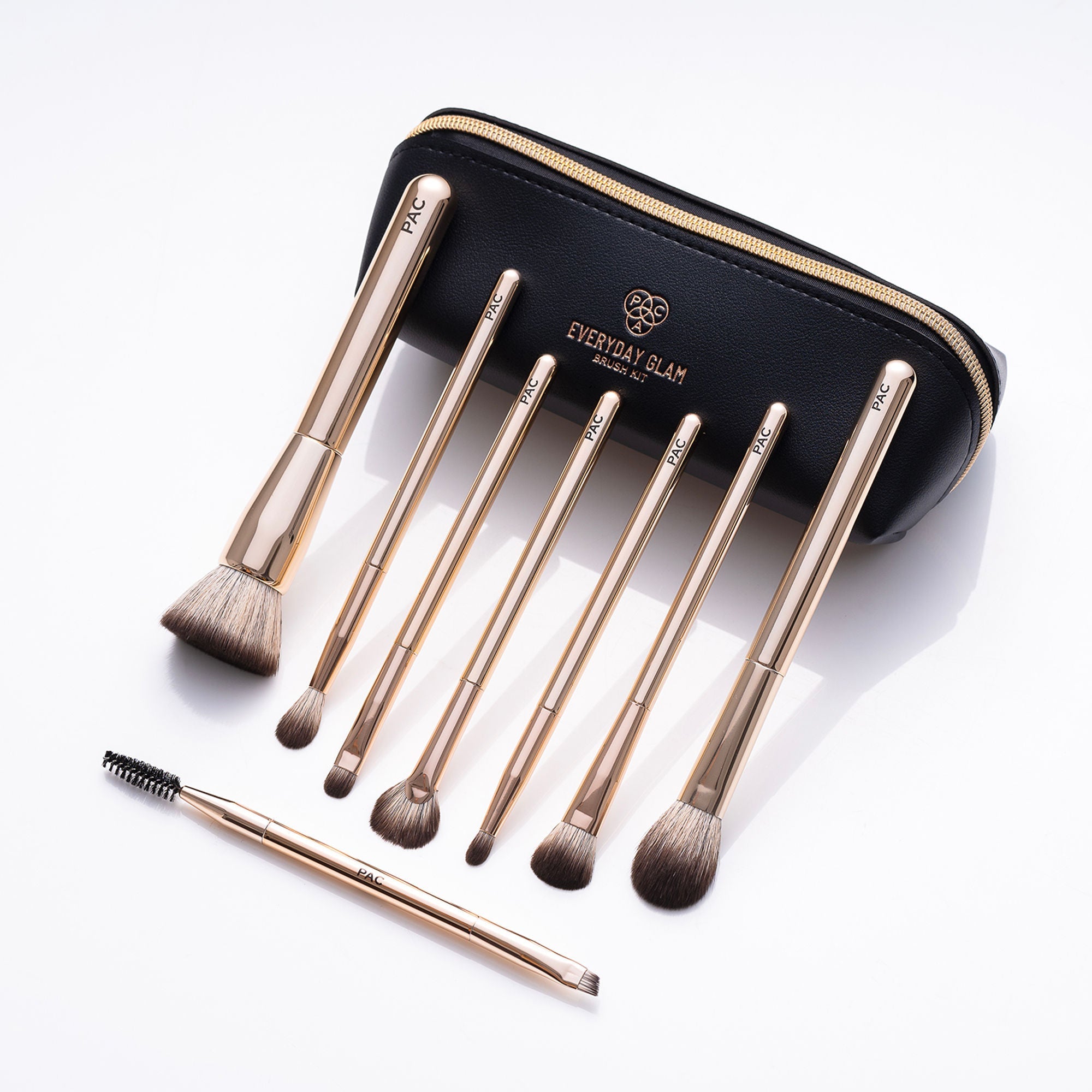 PAC Studio Everyday Glam Brush Kit - Ultra Luxe Handles, All in One Set for Versatile Looks, Elegant Pouch
