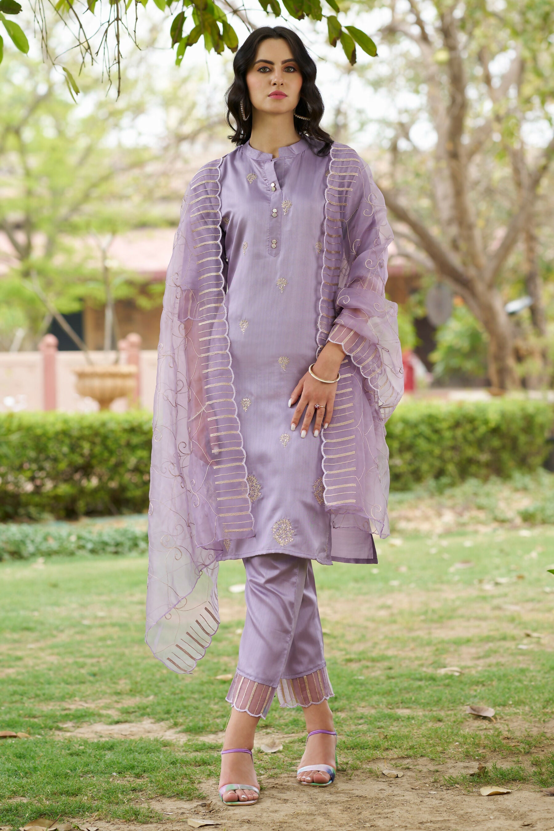 Vellora Lavender Silk Blend Ethnic Salwar Suit with Fine Embroidery