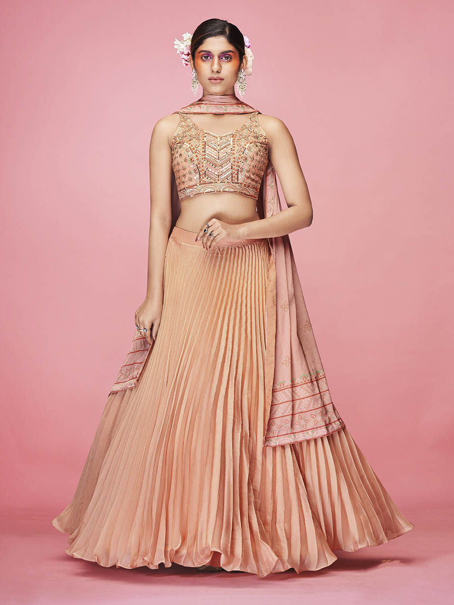 Myra Orange Art Silk Embroidered Designer Lehenga