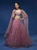 House of Panchhi Pink Net Sequinse Embroidered Lehenga & Blouse with Dupatta
