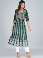HERE&NOW Ethnic Motifs Embroidered Square Neck Georgette Anarkali Kurta