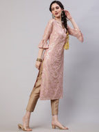 Aks Floral Printed Bell Sleeves Regular Kurta With Trousers