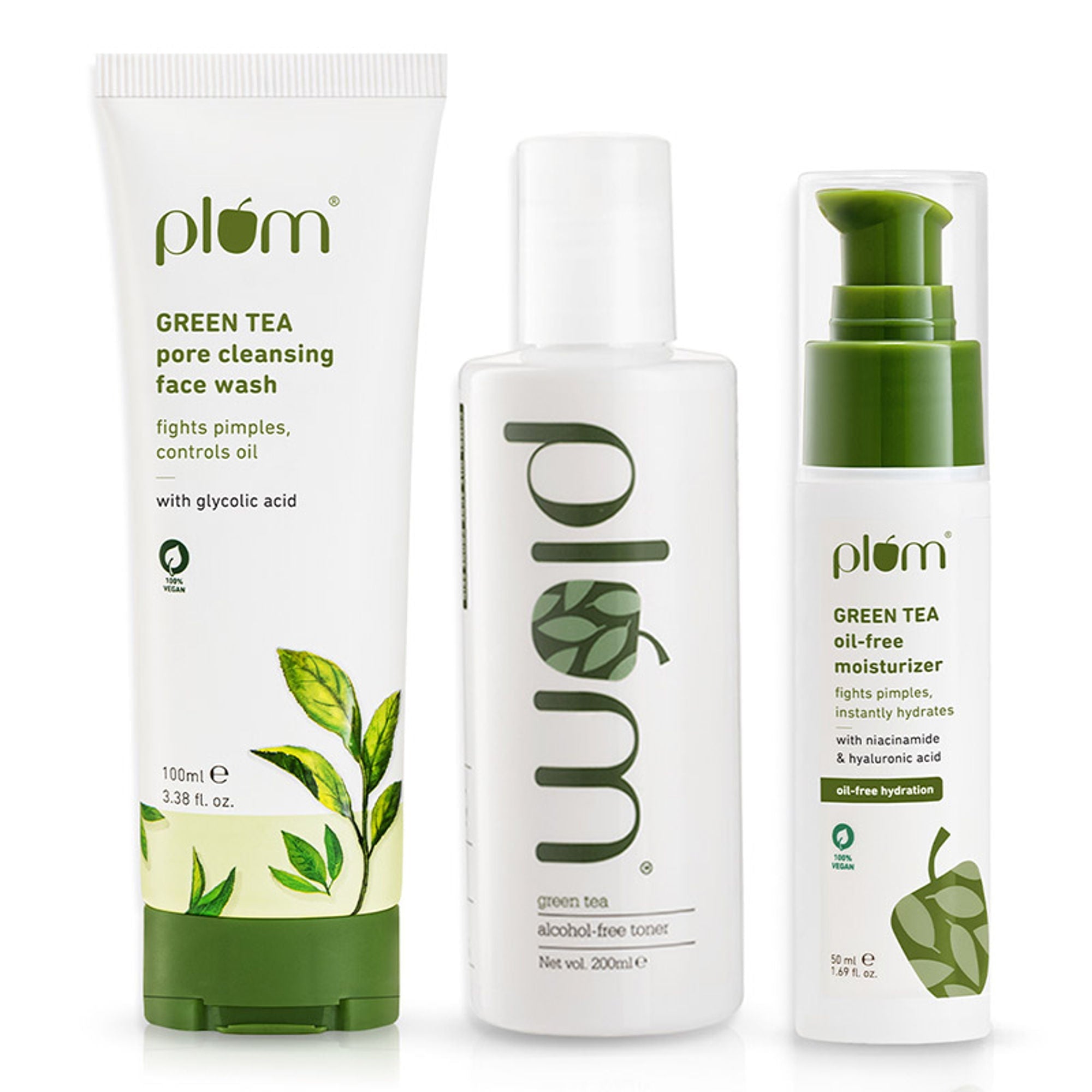 Plum Green Tea Face Wash, Toner & Moisturizer Kit for Acne-Free Skin & Oil-Free Hydration