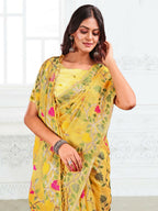 Shree Shyam Fashion Linen Cotton Yellow Saree - Distacart
