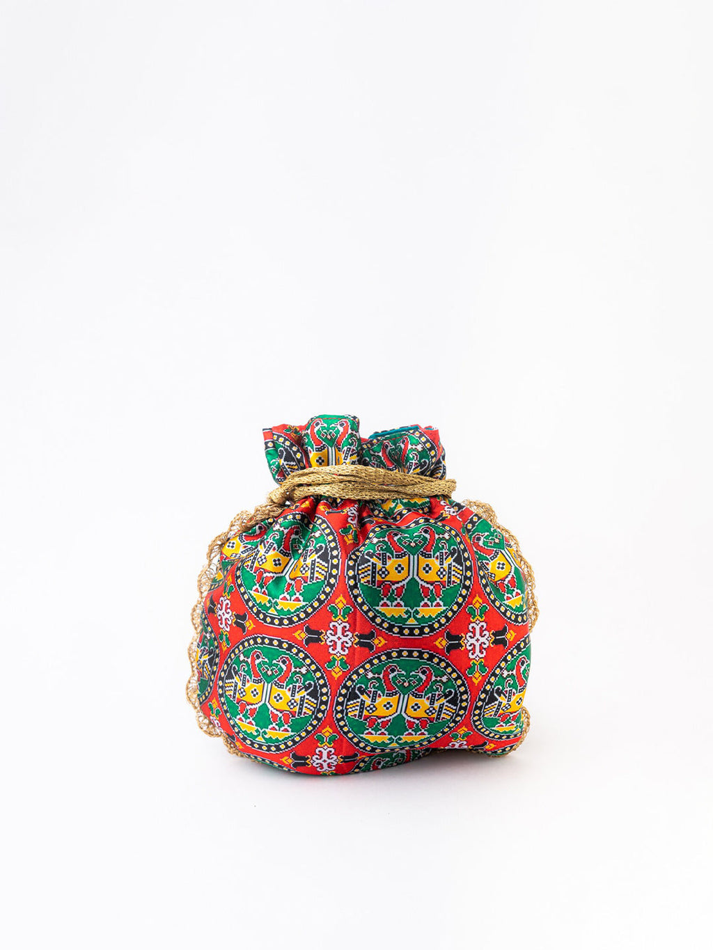 NR By Nidhi Rathi Red & Green Printed Potli Clutch - Distacart
