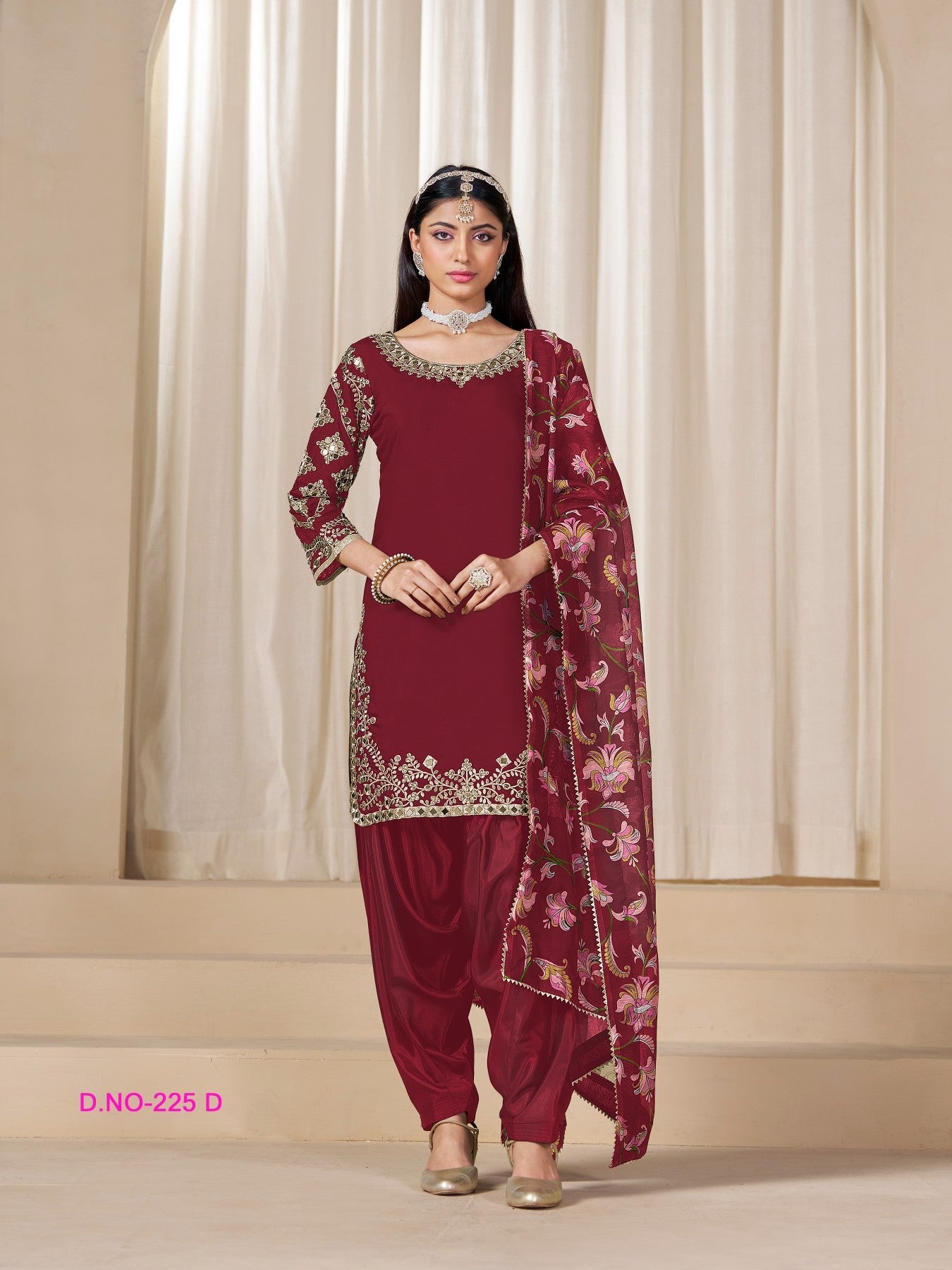 Anaita Blood-Red Premium Embroidered Roman Silk Salwar Suit - Distacart