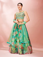Myra Green Art Silk Embroidered Mirror Work Lehenga - Distacart