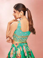 Myra Green Art Silk Embroidered Mirror Work Lehenga - Distacart