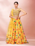 Myra Yellow Art Silk Embroidered Mirror Work Lehenga