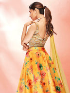 Myra Yellow Art Silk Embroidered Mirror Work Lehenga