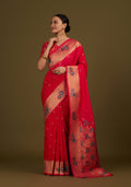 Monjolika Fashion Pink Woven Silk Blend SareeWith Zari Work & Floral Motifs - Distacart