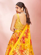Myra Yellow Art Silk Embroidered Mirror Work Lehenga For Women