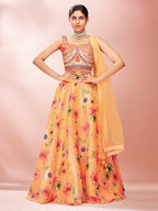 Myra Mustard Art Silk Embroidered Mirror Work Lehenga