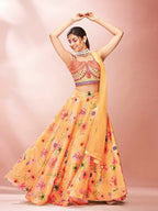 Myra Mustard Art Silk Embroidered Mirror Work Lehenga - Distacart