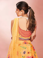 Myra Mustard Art Silk Embroidered Mirror Work Lehenga - Distacart