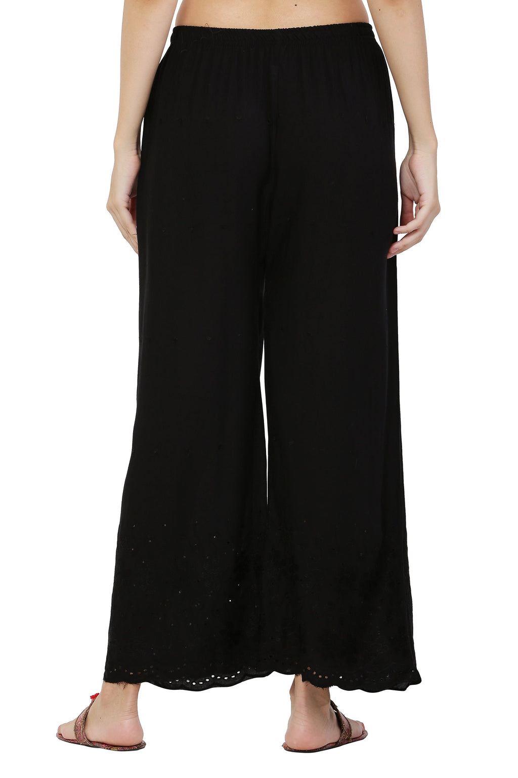 PAVONINE Black Color Half Schiffli Chikankari Rayon Fabric Sharara For Women - Distacart
