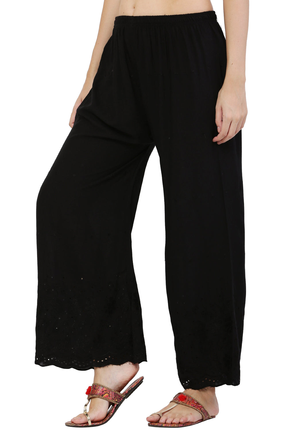 PAVONINE Black Color Half Schiffli Chikankari Rayon Fabric Sharara For Women - Distacart