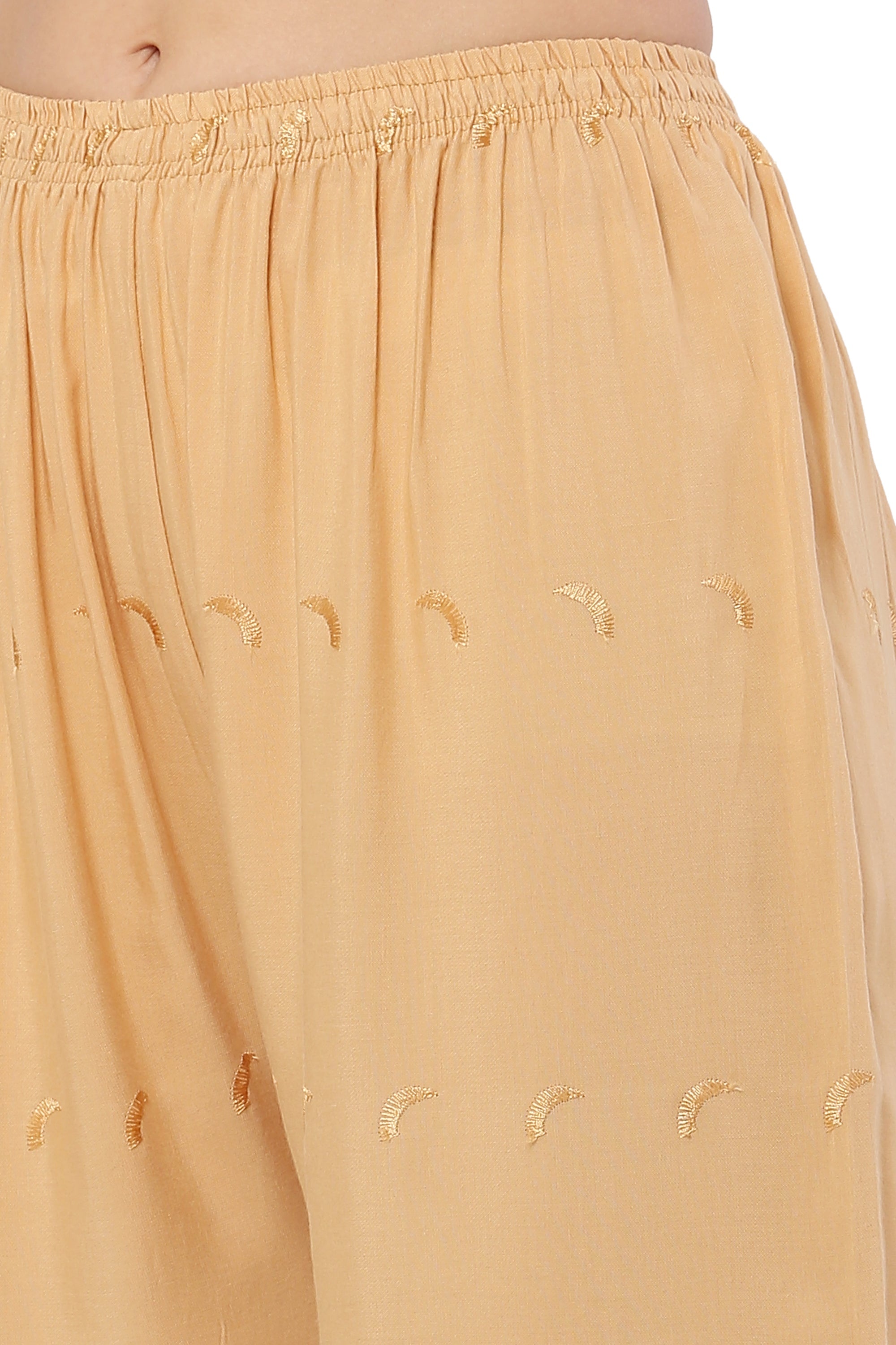 PAVONINE Beige Color Half Schiffli Chikankari Rayon Fabric Palazzo For Women - Distacart