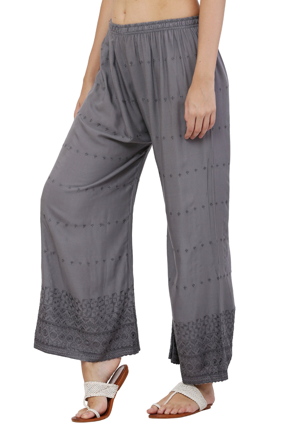 PAVONINE Grey Color Half Schiffli Chikankari Rayon Fabric Sharara For Women - Distacart